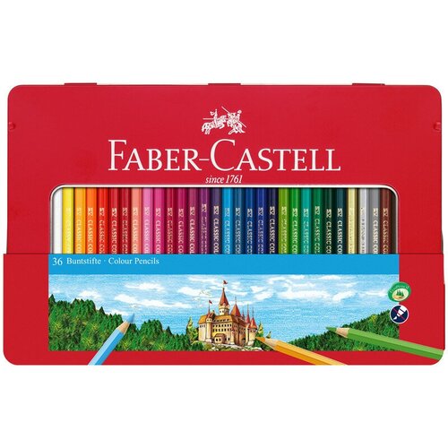 Карандаши цветные Faber-Castell Замок, 36цв, шестигр, заточ, метал. кор, 286238