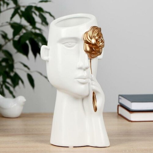 Ваза керамика Причуда 9,5х9,5х27 см, бело-золотой ваза волна бело марганцевая 40 см