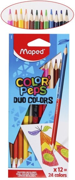 карандаши цветные Maped Color Pep's, двусторонние, треугольные, в картонном футляре, 24 цвета, 12 штук - фото №4