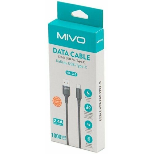 Кабель для быстрой зарядки Type-C Mivo MX-46T, 2.4А. Длина 1м. кабель usb type c mivo mx 42t 1000мм 2 4а