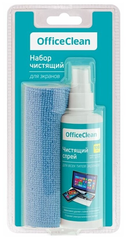 Чистящий спрей OfficeClean для всех типов экранов и мониторов в комплекте салфетка из микрофибры