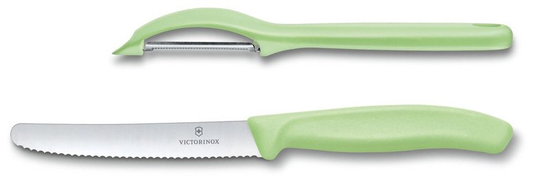 Набор из 2-х кухонных ножей VICTORINOX Swiss Classic Trend Colors: нож с лезвием 11 см, овощечистка, в картонной коробке, салатовый 6.7116.21L42