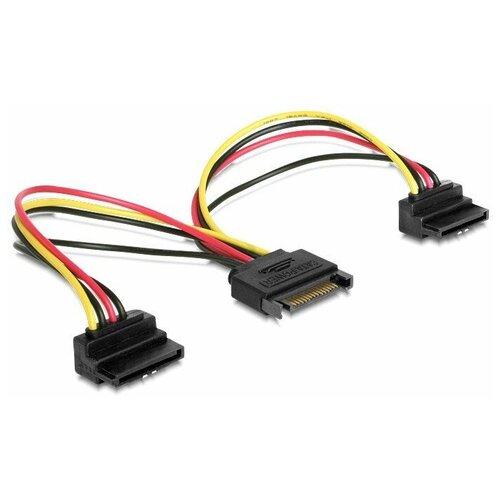 Кабель питания SATA Cablexpert 15pin /2x15pin на 2 SATA устройства, 15см, угловые разъемы CC-SATAM2F-02 16206456 кабель питания sata cablexpert 15см molex 4pin 2x sata15pin на 2 устр пакет