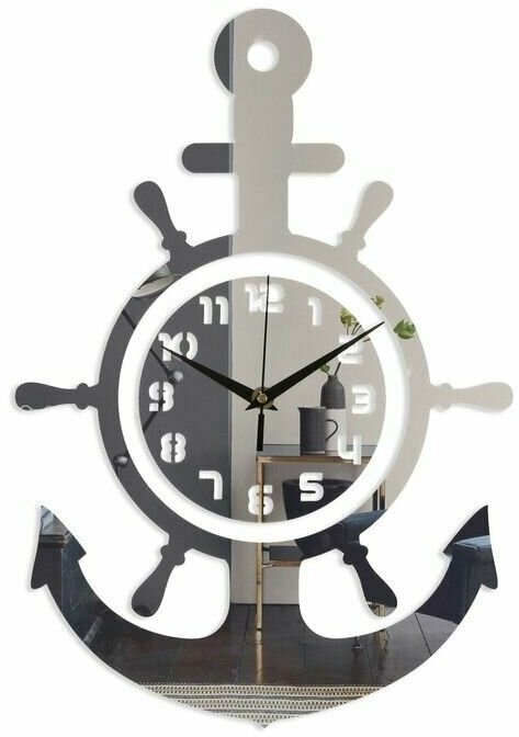 Часы-наклейка, серия: DIY, "Якорь", 45 х 31 см, 1 ААА, серебро. Товар уцененный