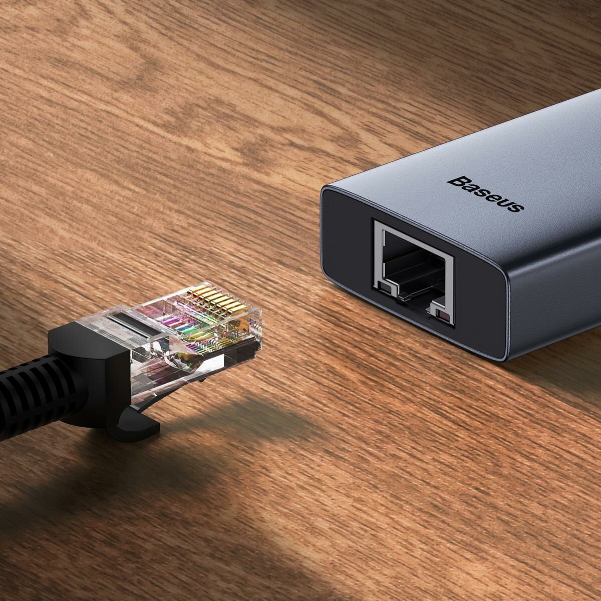 Хаб OS-Baseus Flite Series 4-Port HUB (Type-C to USB30*3+RJ45*1) Серый (B0005280A813-00)