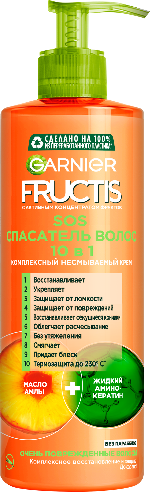 GARNIER Комплексный несмываемый уход Fructis SOS Спасатель волос 10 в 1, 400 мл