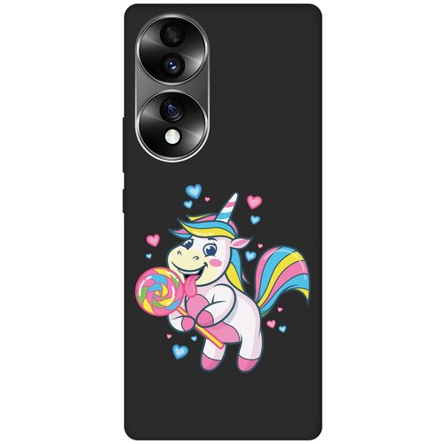 Матовый чехол Unicorn and candy для Honor 70 / Хонор 70 с 3D эффектом черный матовый чехол unicorn для honor 70 хонор 70 с 3d эффектом черный