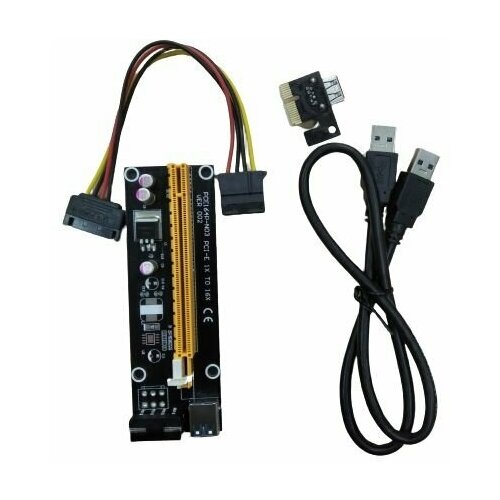 Райзер ver 002, molex 4pin, PCI-E x1-x16, USB 3.0 50см, molex4pin(m)-sata(m), черный райзер bpcable pce164p n09 ver009s plus адаптер pci ex1 m