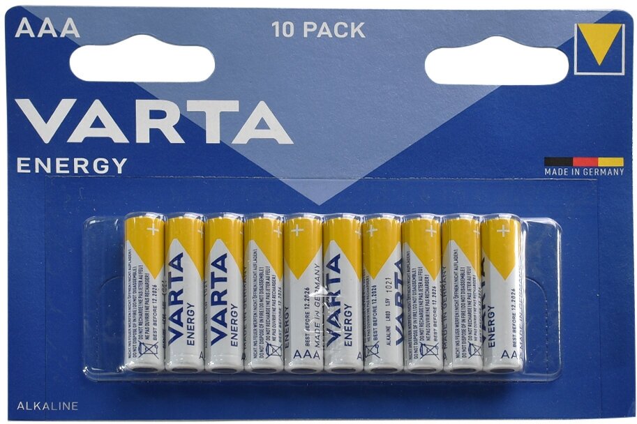 Батарейки ААА VARTA ENERGY LR03 BL10, 10 шт, мизинчиковые