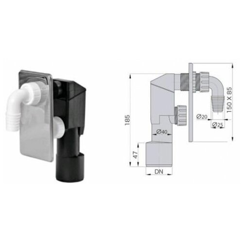Сифон для стиральной машины под штукатурку, нержавеющая сталь M0410