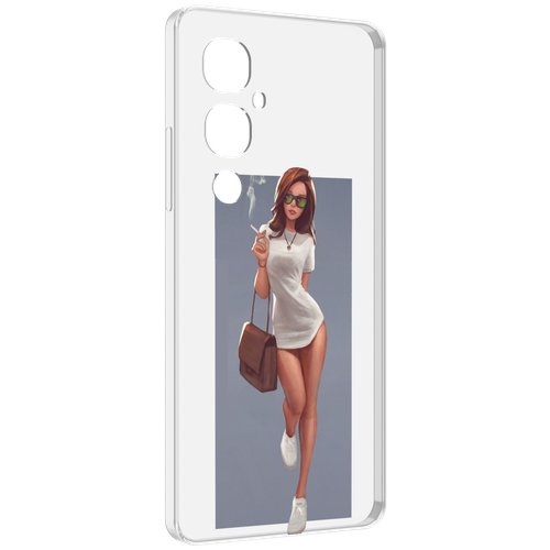 Чехол MyPads девушка-в-белой-футболке женский для Tecno Pova 4 Pro задняя-панель-накладка-бампер