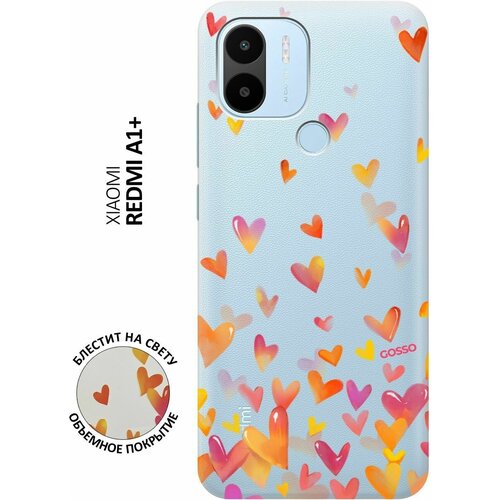 Силиконовый чехол на Xiaomi Redmi A1+, Сяоми Редми А1 Плюс с 3D принтом Flying Hearts прозрачный матовый soft touch силиконовый чехол на xiaomi redmi a1 сяоми редми а1 с 3d принтом flying hearts черный