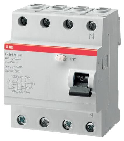 FH204 AC-63/0,03 Блок утечки тока (УЗО) 4-полюс. 63A 30mA, тип АC ABB 2CSF204004R1630