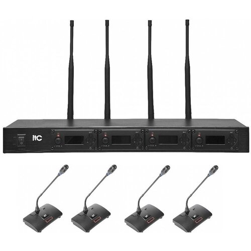 Радиосистема TS-354 ITC UHF четырёхканальная радиосистема с одним приёмником и 4 настольными микрофонами типа гусиная шея Частотный ди 9066800₽