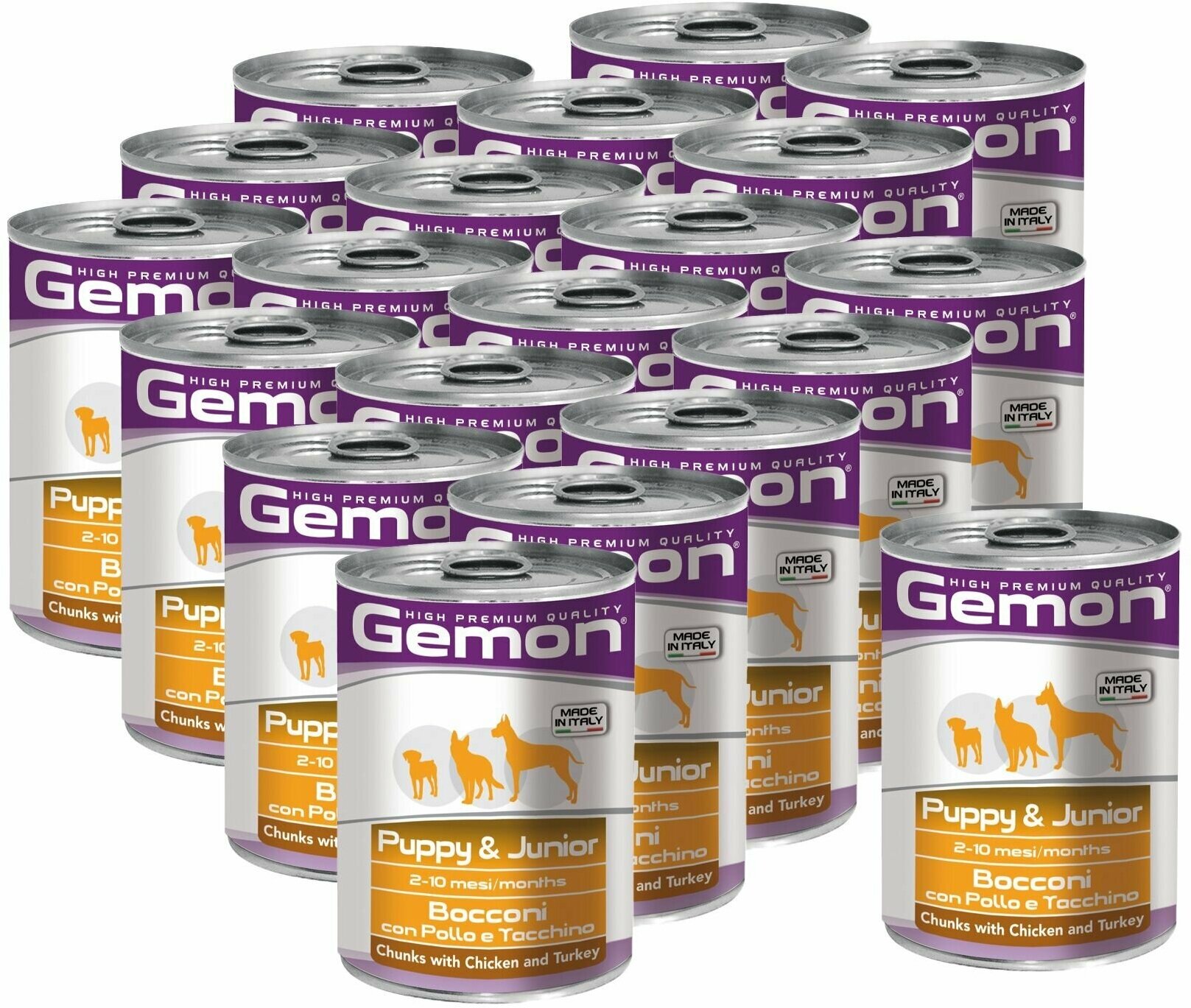 Gemon Dog консервы для щенков кусочки курицы с индейкой 415г х 20шт.