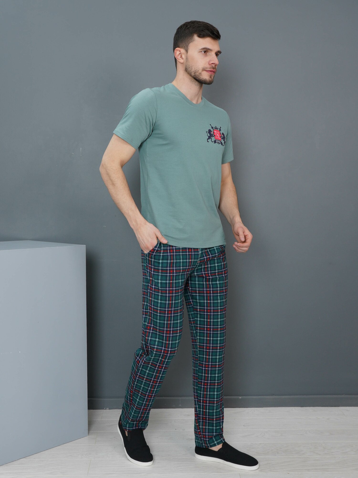 Lovetex.store / Костюм мужской домашний с брюками, 100% хлопок / ментол / размер 48 - фотография № 5
