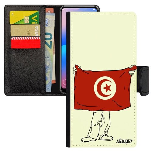 фото Чехол-книжка на мобильный huawei p30 lite, "флаг туниса с руками" страна путешествие utaupia