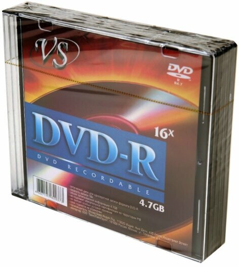 VS Диск DVD-R VS 4.7Gb 16x Slim Case, 5шт