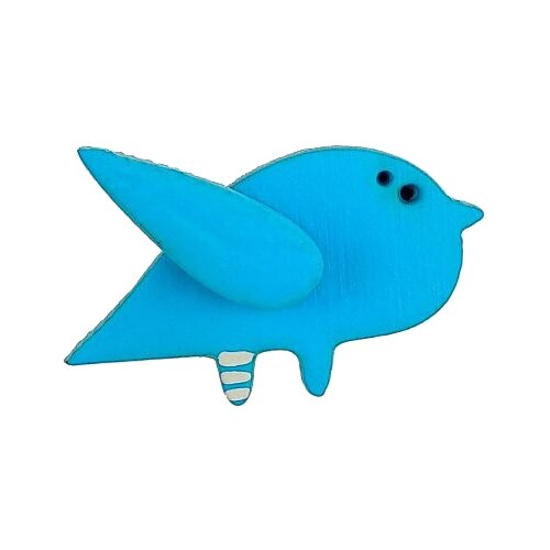 фото Брошь деревянная хлэб птица семён голубая