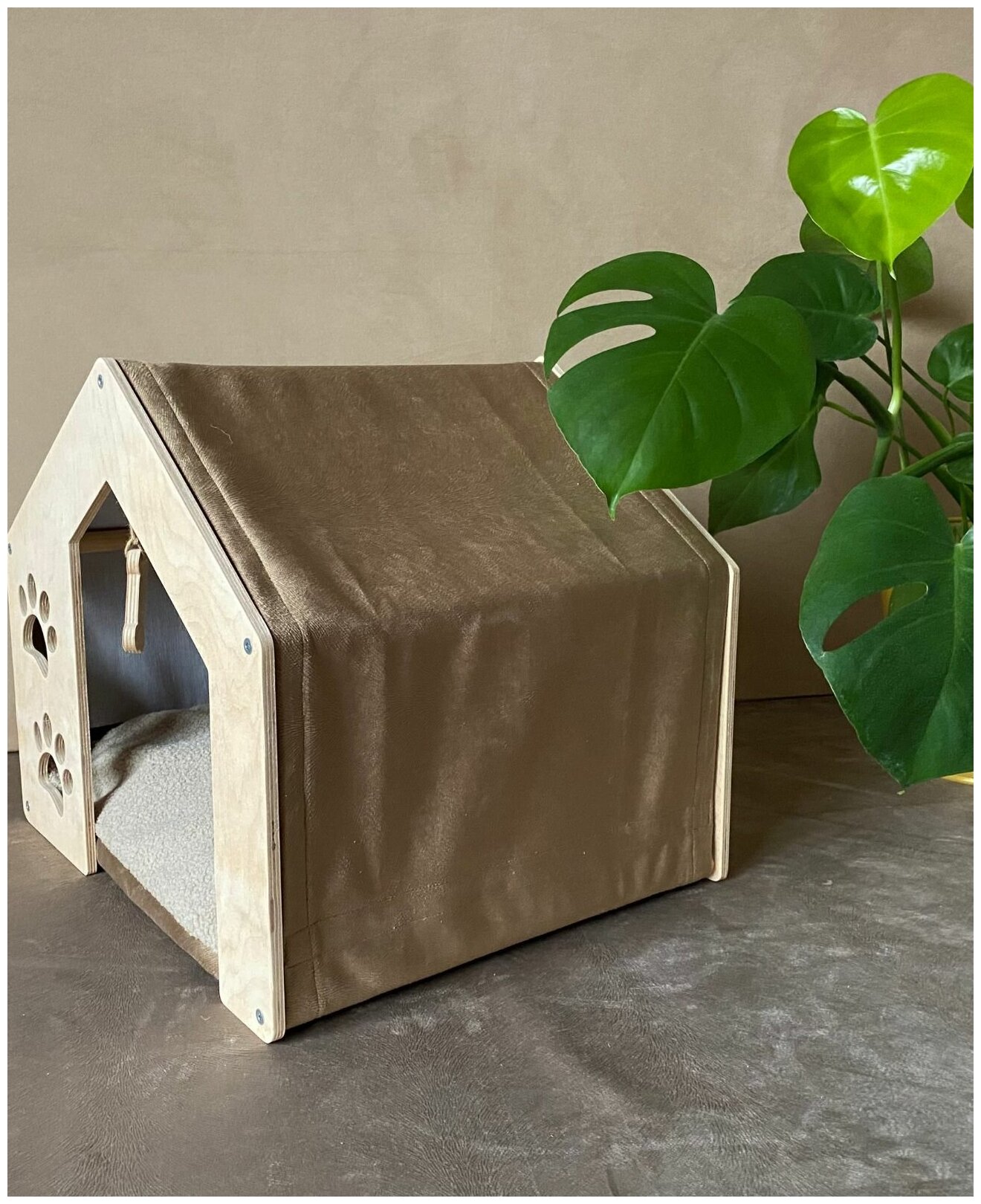 Домик для питомцев, деревянная будка - дом для кошки, собаки, животных, лежанка в комплекте - фотография № 2