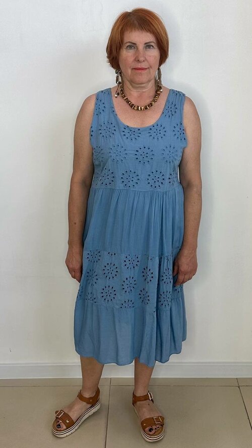 Сарафан женский кружевной. Летний хлопковый сарафан. Платье женское миди кружевное.Размер 52