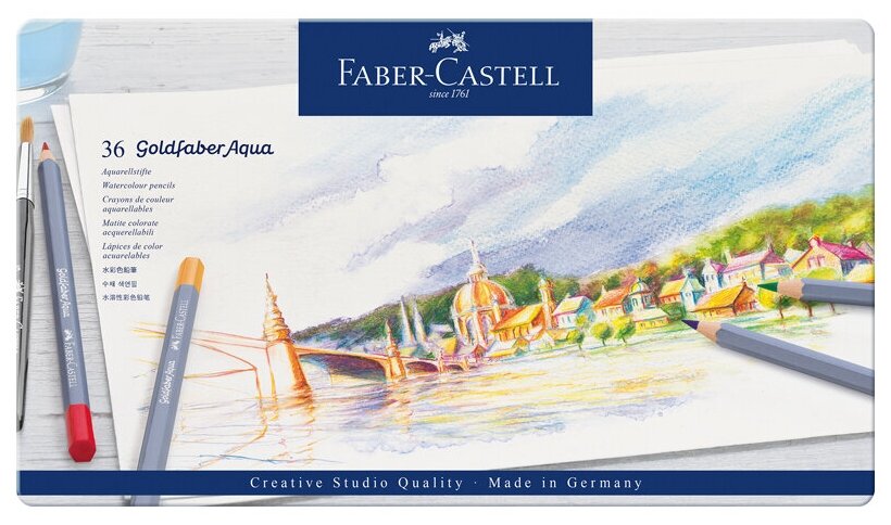 Карандаши акварельные художественные Faber-Castell "Goldfaber Aqua", 36цв, метал. коробка