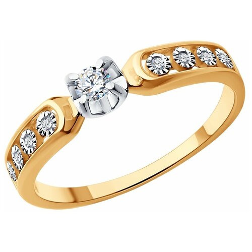 Кольцо Diamant комбинированное золото, 585 проба, бриллиант, размер 16.5