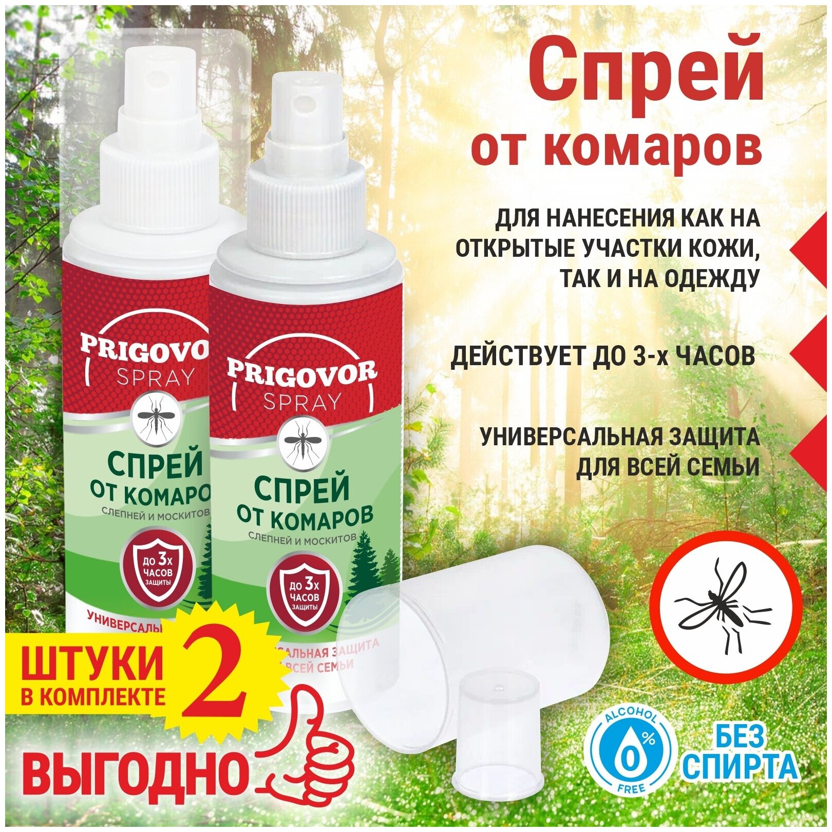 Спрей от комаров Prigovor 100 мл набор из 2шт спрей для тела от комаров