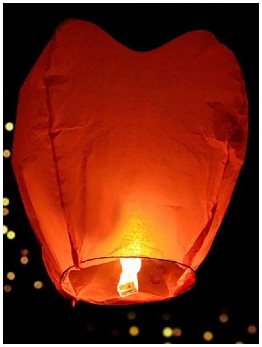 Бумажный небесный китайский летающий фонарик Страна Карнавалия, красный, сердце, 36 см