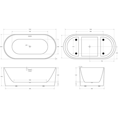 Акриловая ванна BelBagno BB411-1700-800