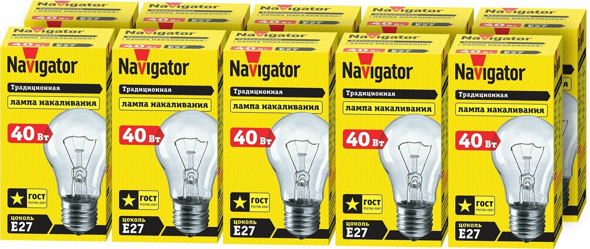 фото Лампа накаливания Navigator 94 325 NI-A, груша, 40 Вт, Е27, упаковка 10 шт.