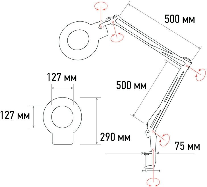 Круглая настольная лупа на струбцине REXANT - фото №9