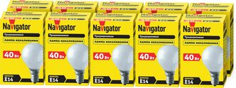 Лампа накаливания Navigator 94 315 NI-C, шар, 40 Вт, цоколь Е14, упаковка 10 шт.