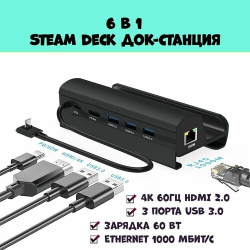 Док-станция подставка для Steam Deck зарядное устройство 6 в 1 черная зарядное устройство для steam deck 6 in 1 док станция подставка