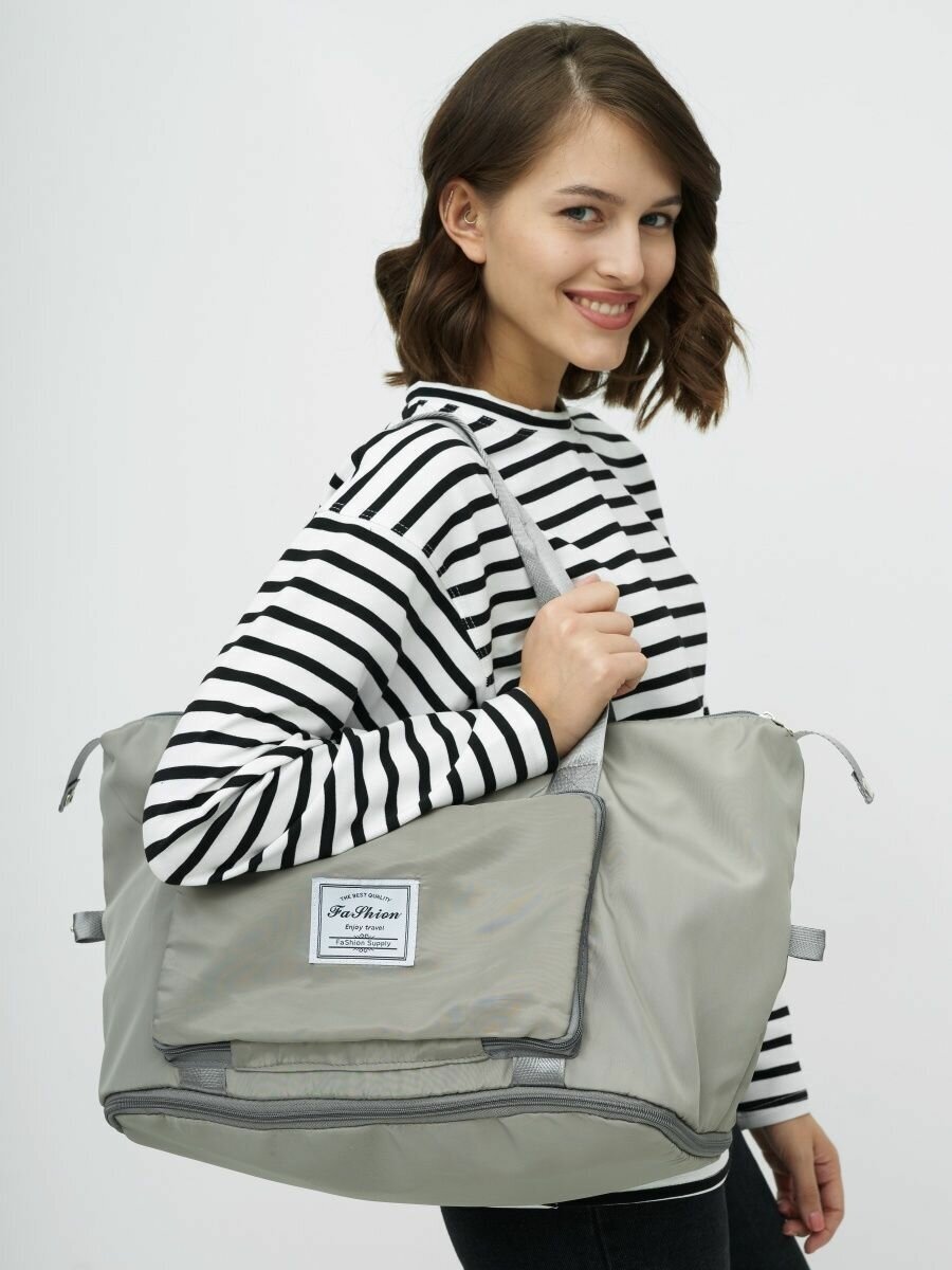 Дорожная сумка ручная кладь/ спортивная сумка на молнии, с увеличением, наружный карман, цвет серый - фотография № 1