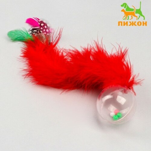 игрушка для кошек keyprods шарик с длинным хвостом Игрушка Шарик с длинным хвостом, шар 4,2 см, красная
