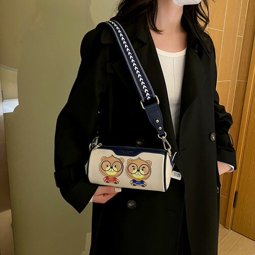 фото Сумка бочонок beibaobao, фактура гладкая, белый, бежевый