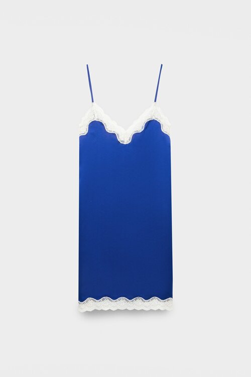 Платье-комбинация Love Stories, в бельевом стиле, прямой силуэт, мини, открытая спина, размер 44, синий