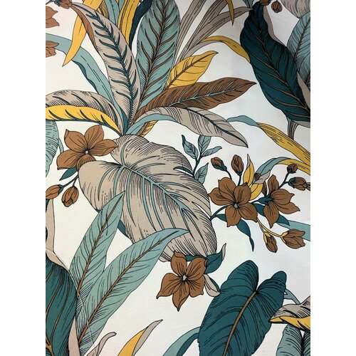 Ткань для штор Тропики 280 см, цвет морская волна-горчица, на отрез от 1 метра