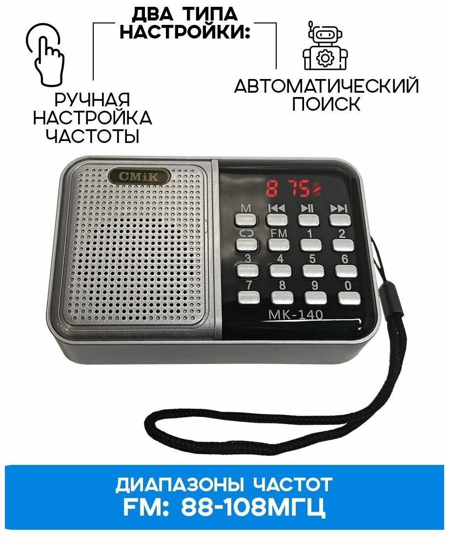 Радиоприемник цифровой CMIK MK-140 FM/USB/MP3, серебристый