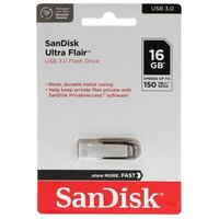 Флешка SanDisk Ultra Flair, 16 Гб, USB 3.0, чт до 150 Мб/с, зап до 45 Мб/с, черная 9891471