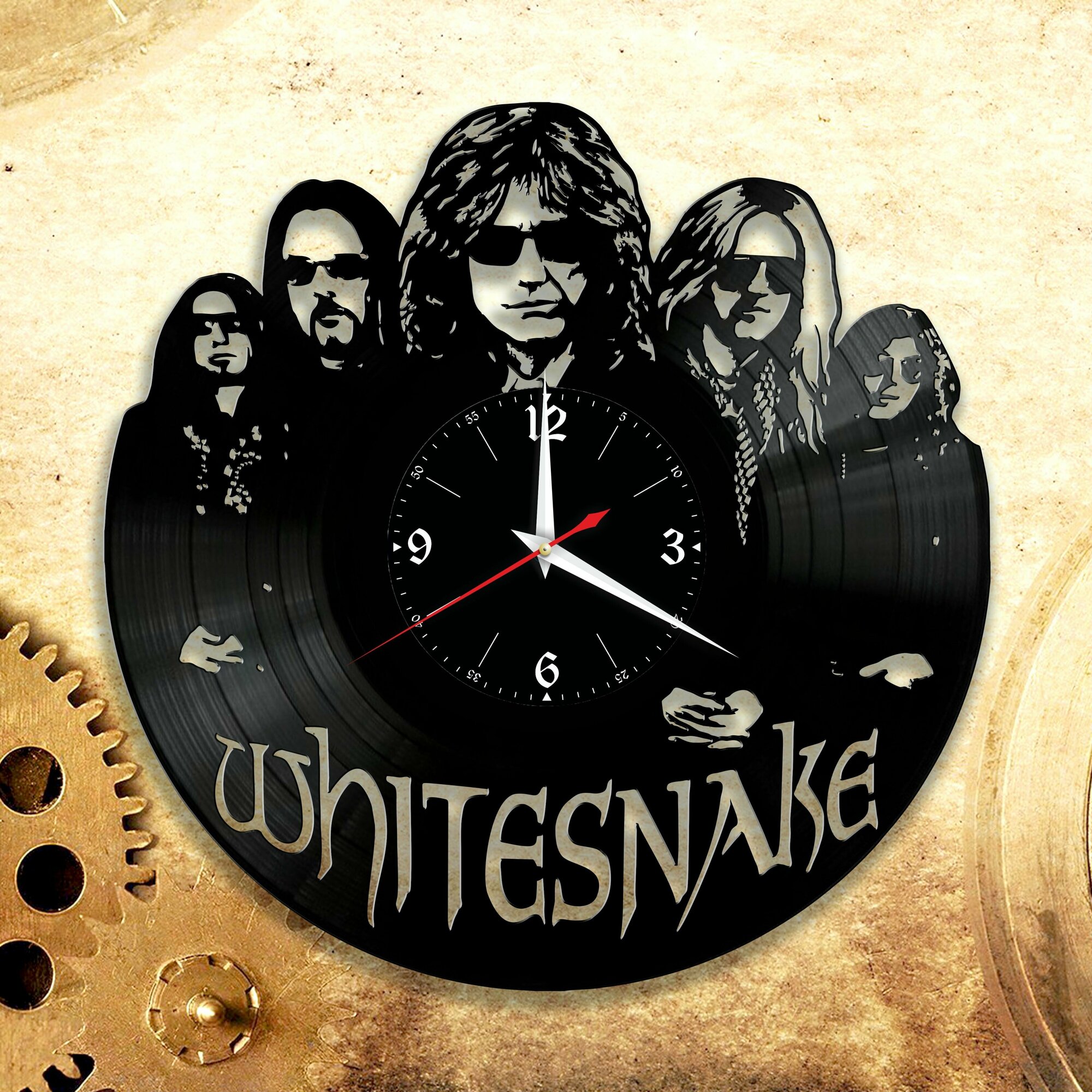 Настенные часы из виниловой пластинки с изображением группы Whitesnake
