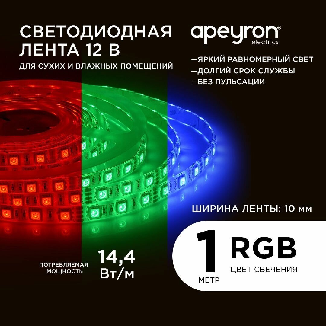 260BL Светодиодная лента в блистере 12В, 14,4Вт/м, smd5050, 60д/м, IP65, 1м, RGB.