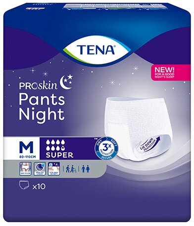 Подгузники-трусы Tena Pants Night Super Medium, объем талии 80-110 см, 10 шт.