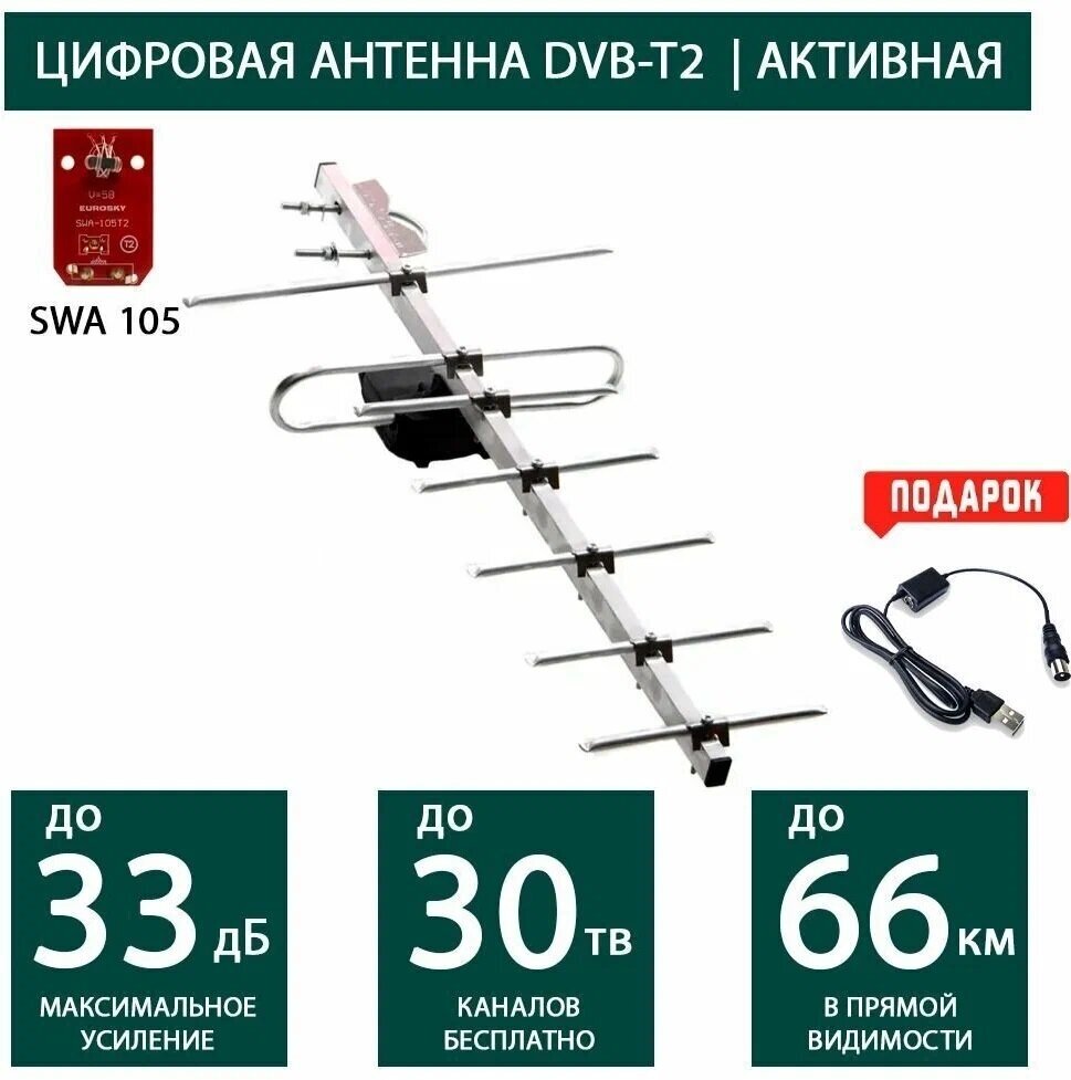 Уличная антенна для цифрового ТВ Фаворит Стрит 7 А2 5V - активная / прием до 66 км.