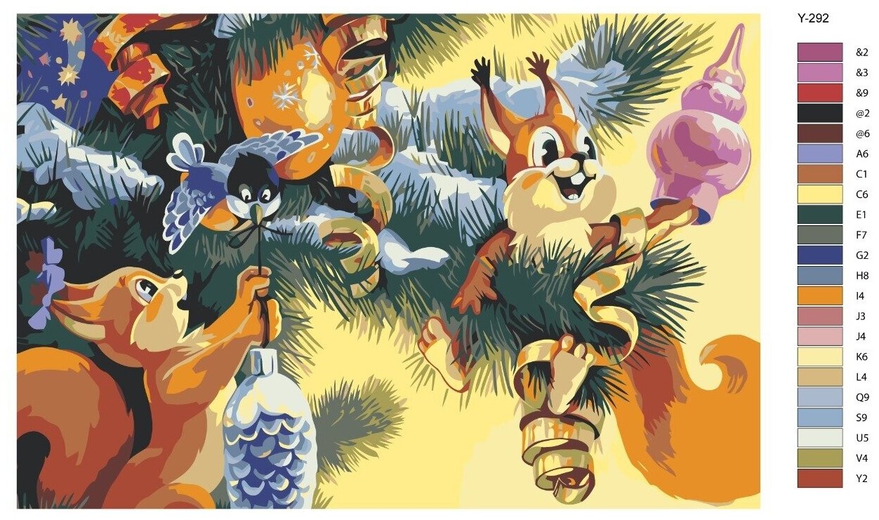 Картина по номерам Y-292 "Елка и лесные жители. Новый год" 40х60