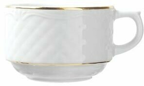 Чашка Lubiana Афродита чайная 190мл, 80х80х55мм, фарфор, белый-золотой