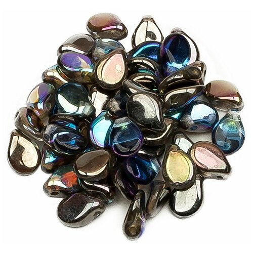 Стеклянные чешские бусины, Pip Beads, 5х7 мм, цвет Crystal Graphite Rainbow, 50 шт.