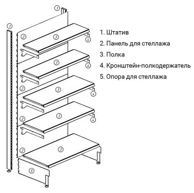 Полка для стеллажа, 40×125 см, перфорированная, шаг 2,5 см, цвет белый