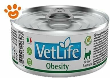 Консервы/влажный корм Farmina Vet Life Natural Diet Cat Obesity для кошек всех пород при ожирении (для снижения веса), (85 гр*12 шт)